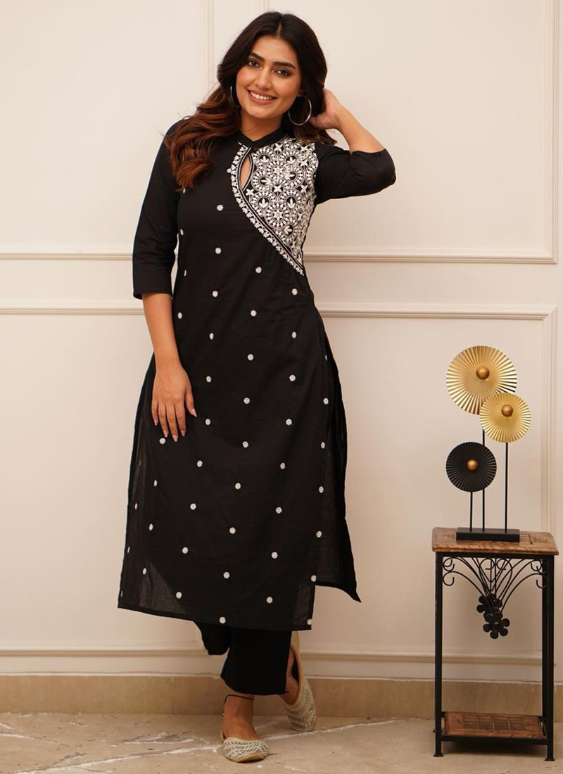 Elegant Black Cotton Kurti